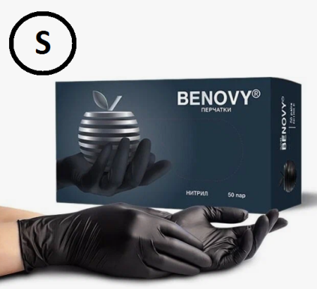 Перчатки нитриловые S Benovy (1уп.-50 пар) черные