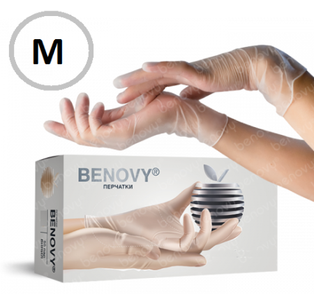 Перчатки виниловые M Benovy 100шт