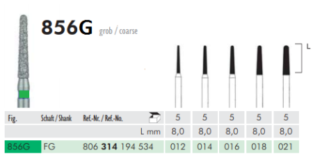 856 012 G FG 314  Бор алмазный Meisinger (5шт)