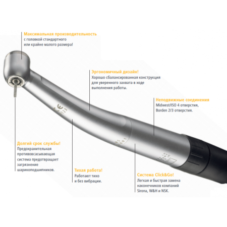 FONA 6080 BM - турбинный наконечник без света, с миниголовкой, с 2/3-х канальным соединением Borden