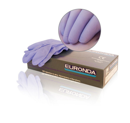 Перчатки нитриловые S Euronda Sense с тестур. на пальцах сиреневые №6