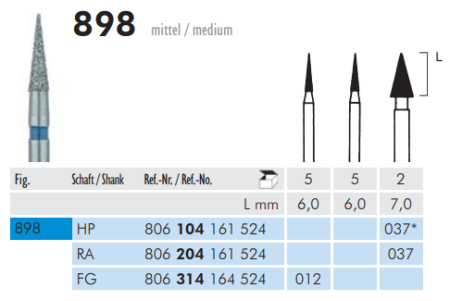 898 012  FG 314  Бор алмазный Meisinger (5шт)