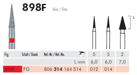 898 014 F FG 314  Бор алмазный Meisinger (5шт)